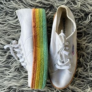 Womens Superga 2790 Rainbow Platform Comfort Sneakers Size 38 7.5 White Tennis.